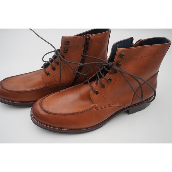 Gordon Rush Men Burnished Tan Leather Moc Toe Lace Up Ankle Boots Side Zip Sz 12 - Picture 3 of 12